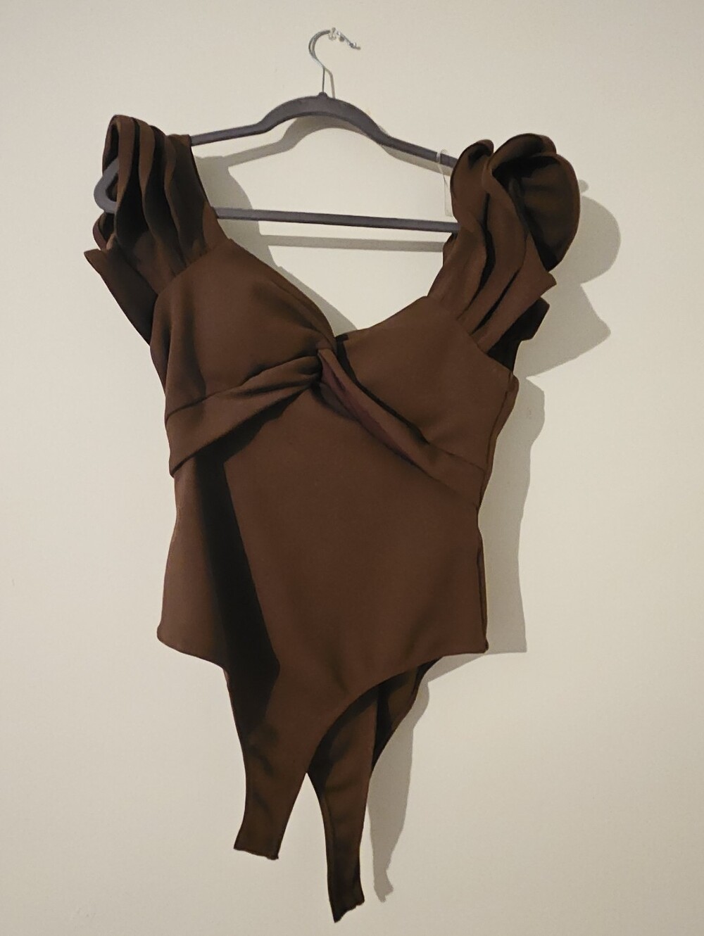 Chocolate Brown Ruffle Sleeve Bodysuit